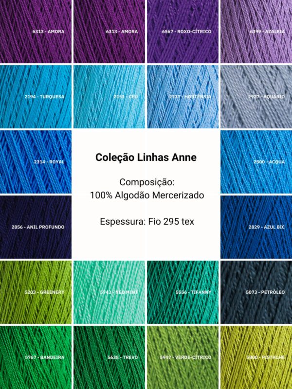 Paleta de cores Anne para produtos Crochê By Line