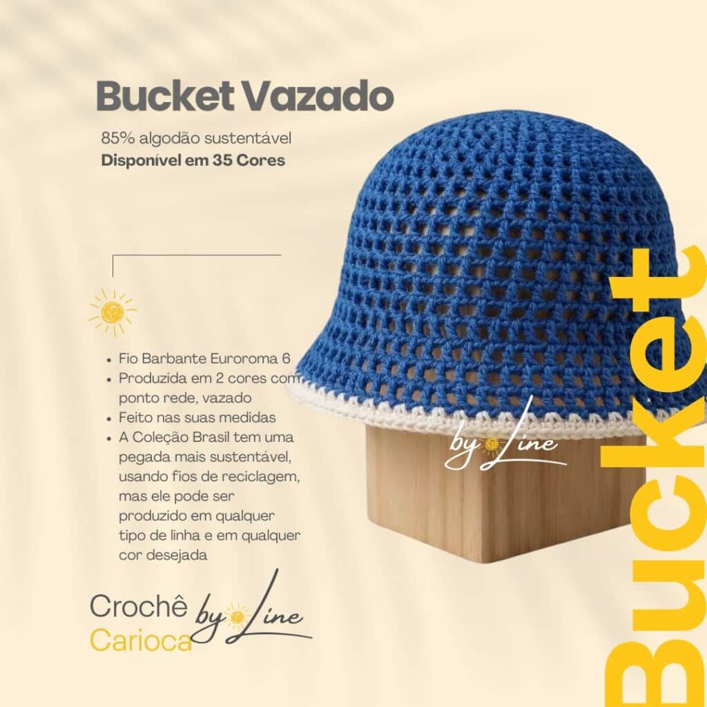 Bucket hat Vazado de crochê - coleção brasil - catalogo CROCHÊ BY LINE