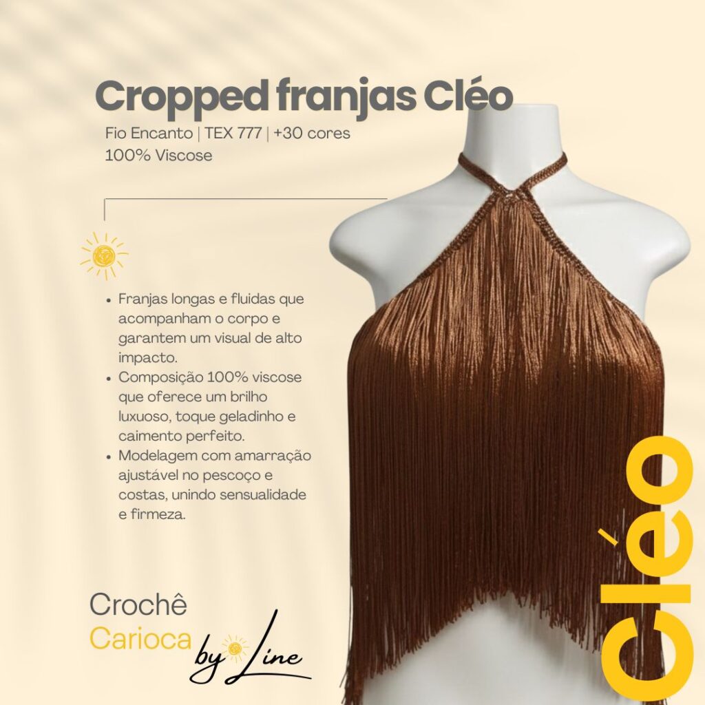 Cropped de Franjas de Crochê Cleo cor cobre feito sob medida pela marca Crochê by Line.