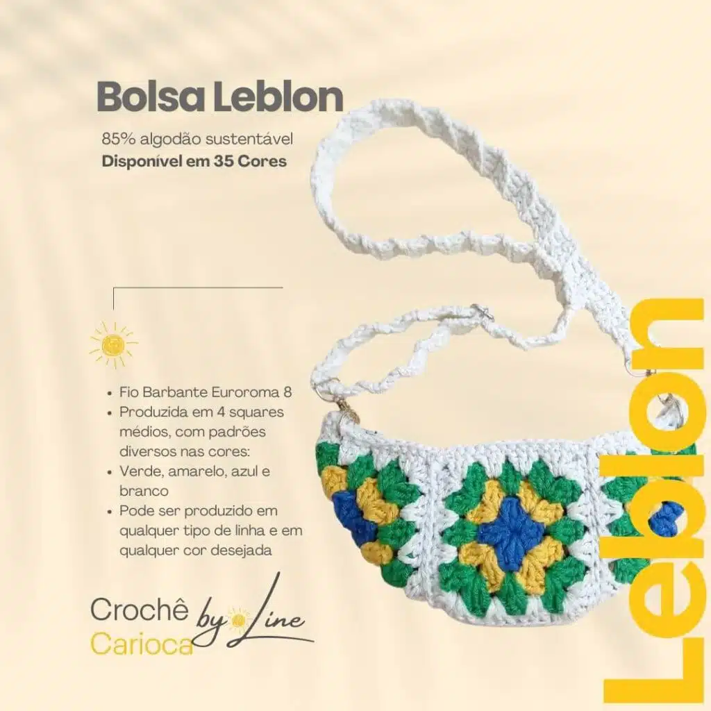 bolsa de crochê em square formato meia lua