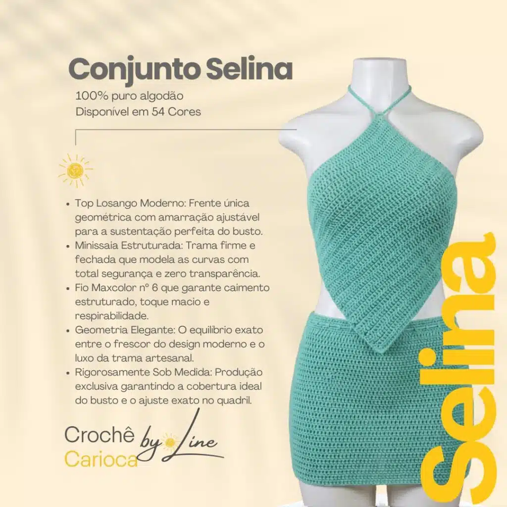 conjunto cropped losango e saia de crochê