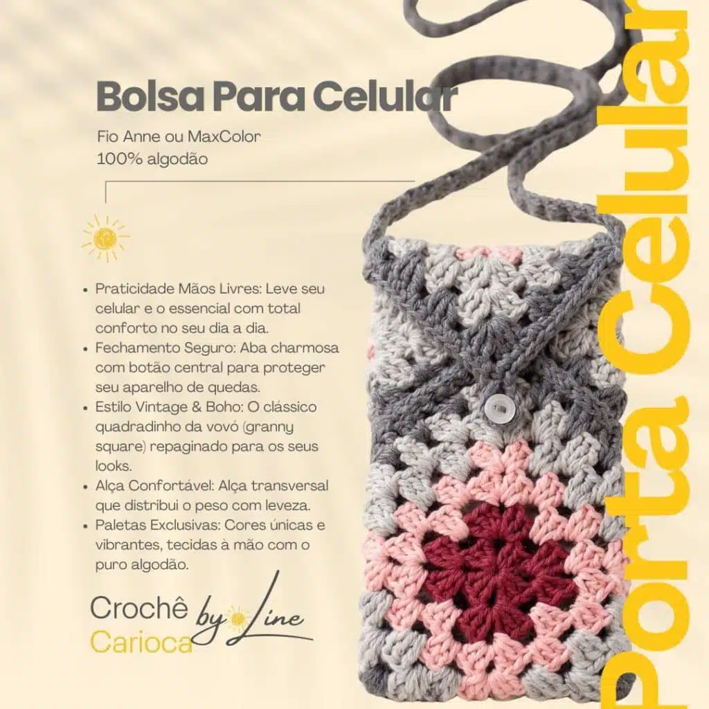 Bolsa porta celular de crochê  pequena em square colorido