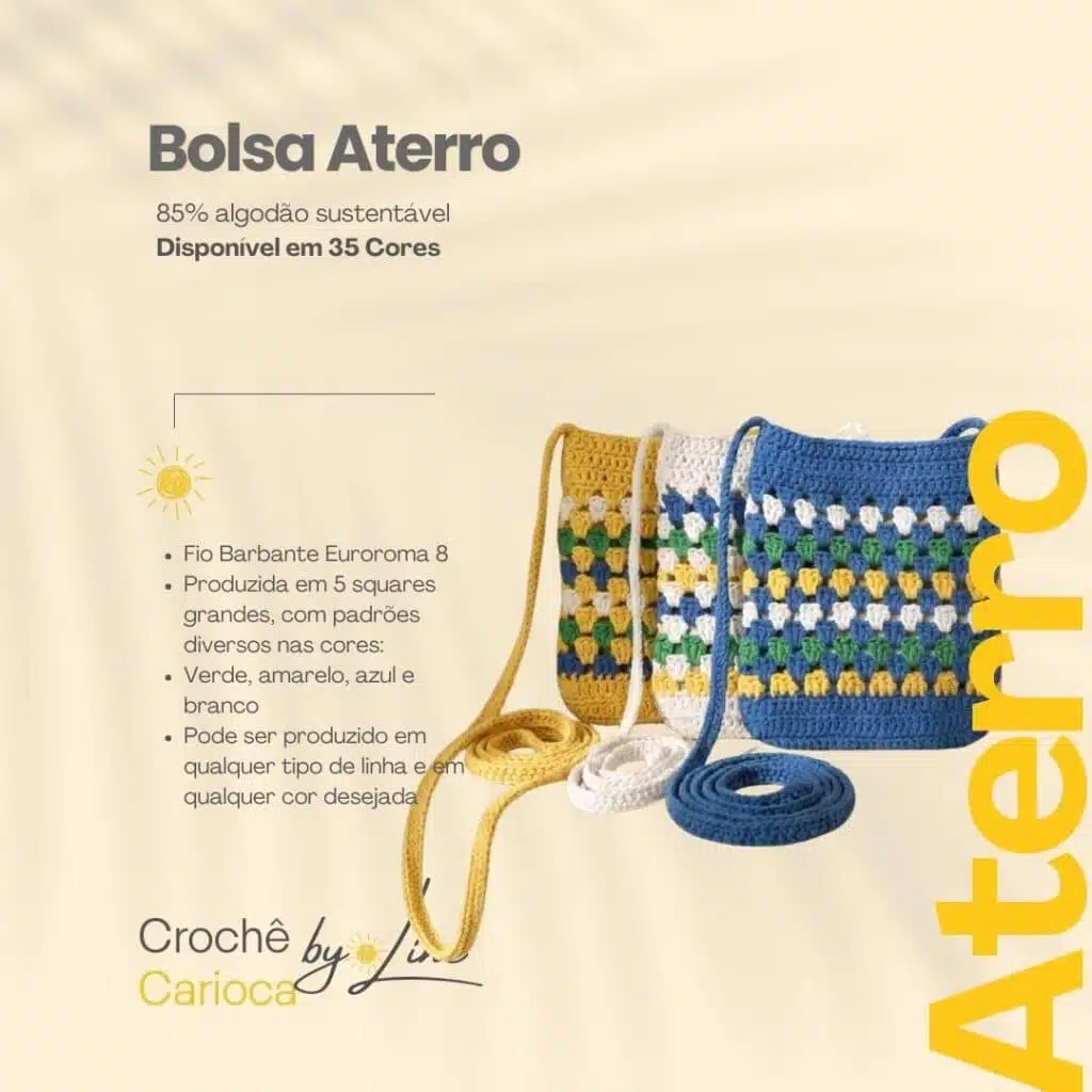Bolsa de crochê média, alça transversal