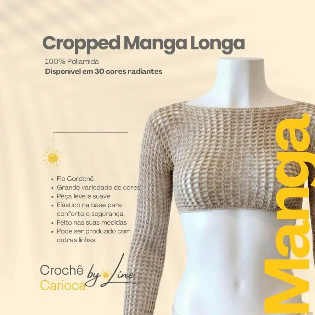 Cropped de crochê manga longa