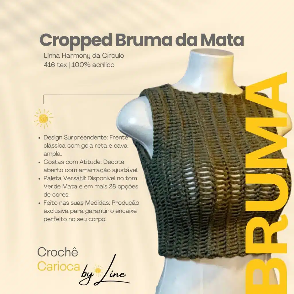 Cropped de crochê frente única de lã