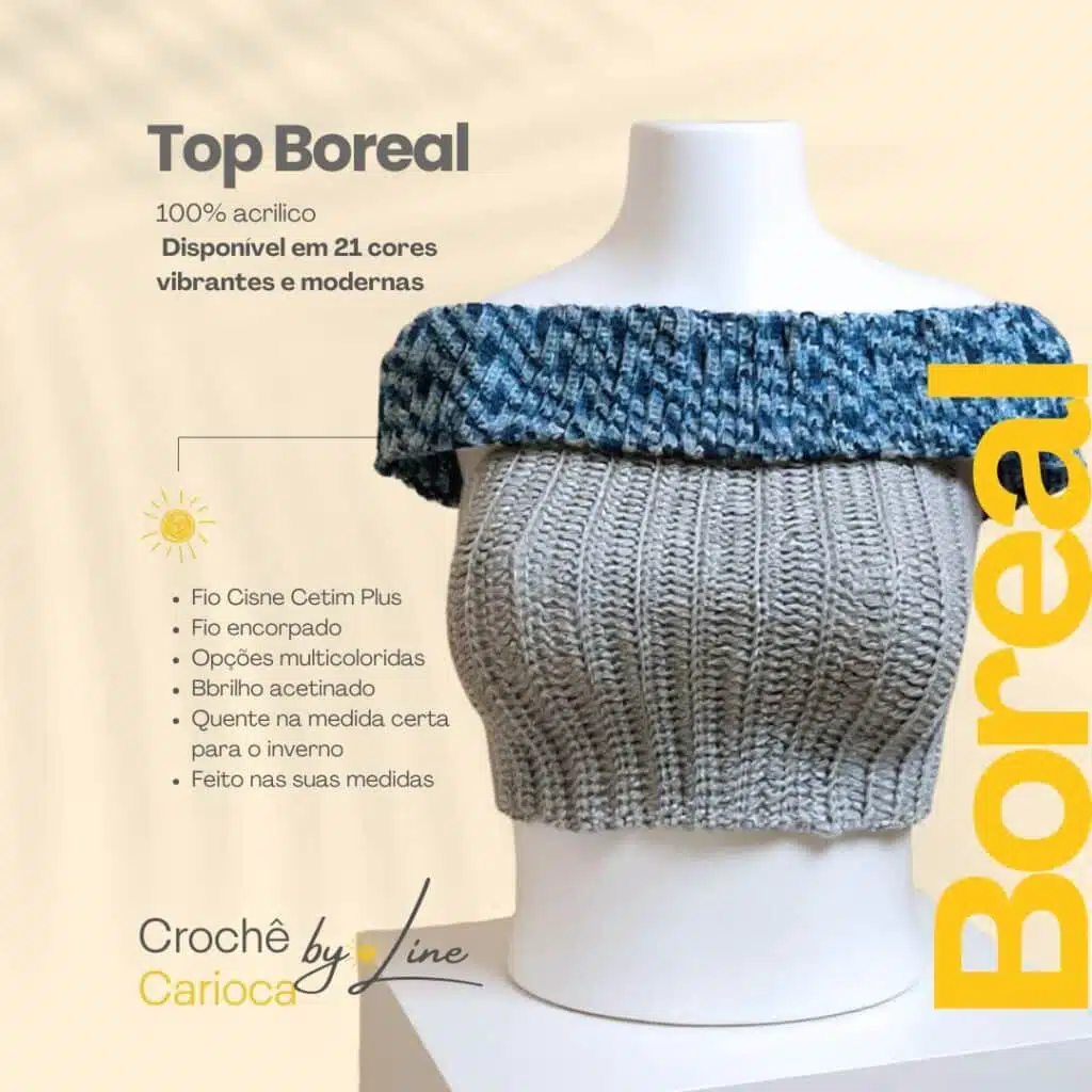 top ombro a ombro de crochê coleção inverno