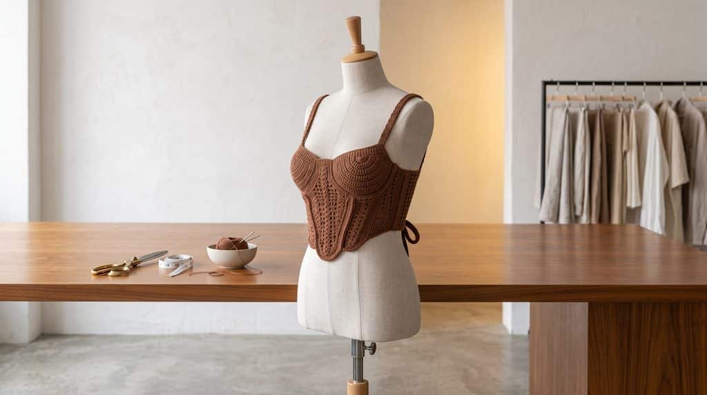 Um corset de crochê perfeitamente firme após engomar crochê