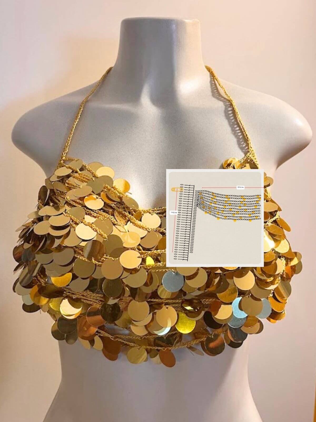 Top de Paetês de Crochê Dourado - Carnaval