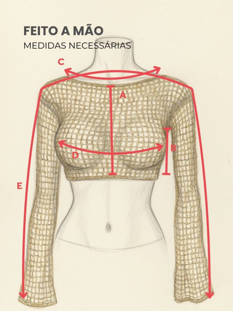 medidas necessárias cropped manga longa crochê by line