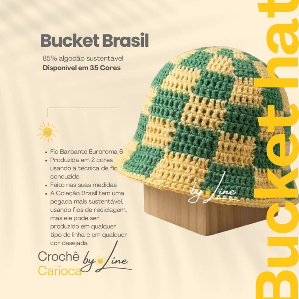 bucket hat Brasil de crochê by line