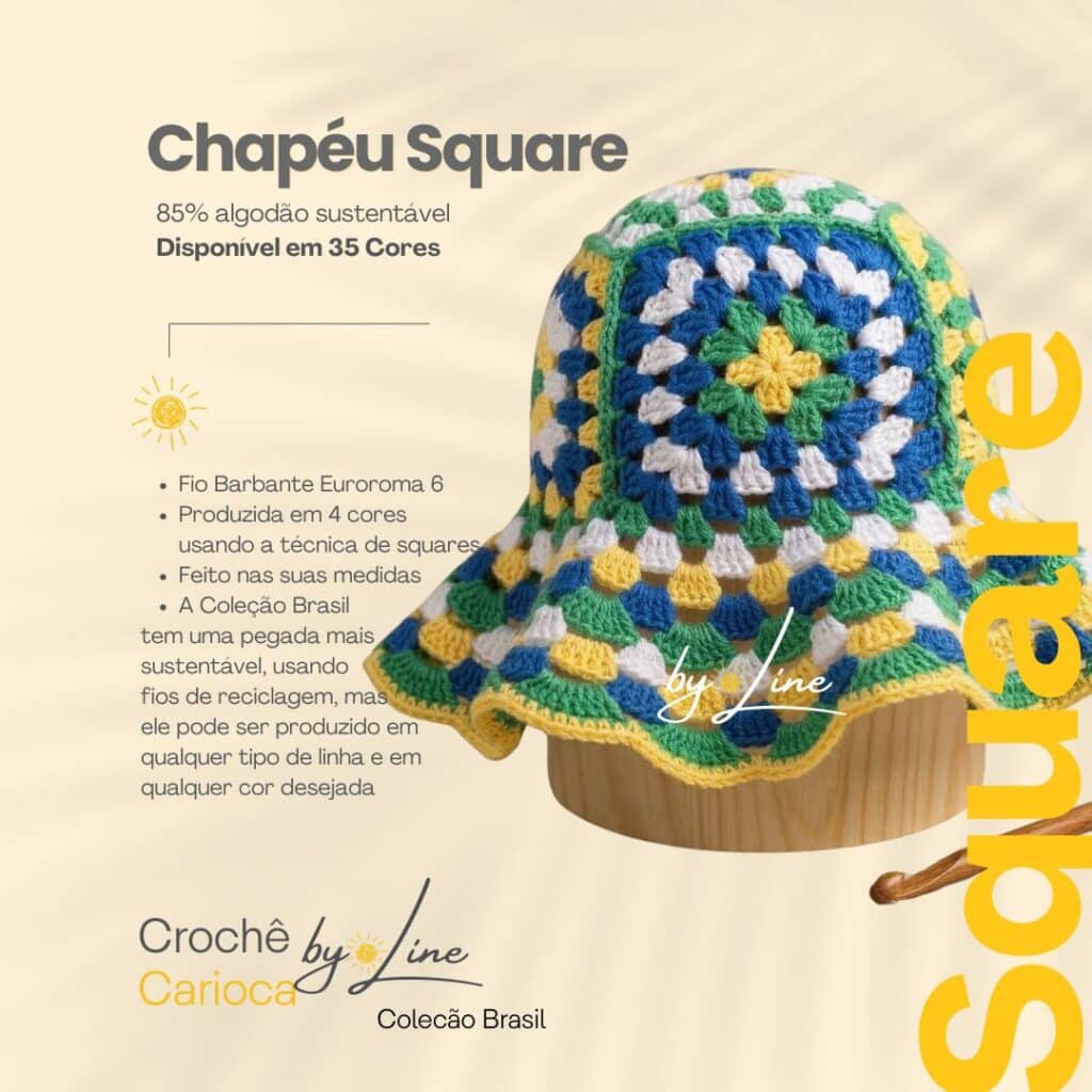 chapeu de square do Brasil de crochê by line