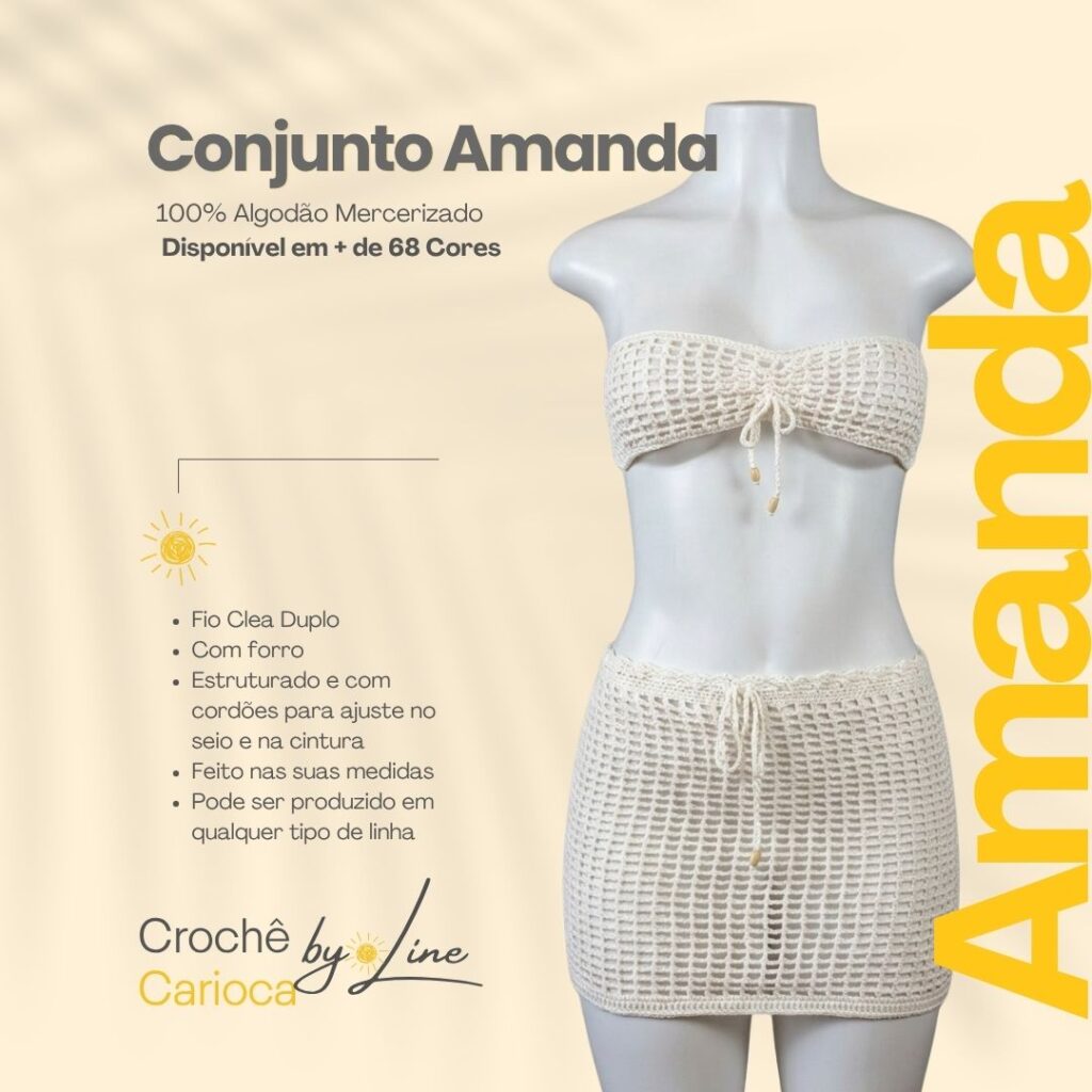 Conjunto amanda de Crochê - Conjunto de trama vazada e com forro da crochê by Line - catalogo