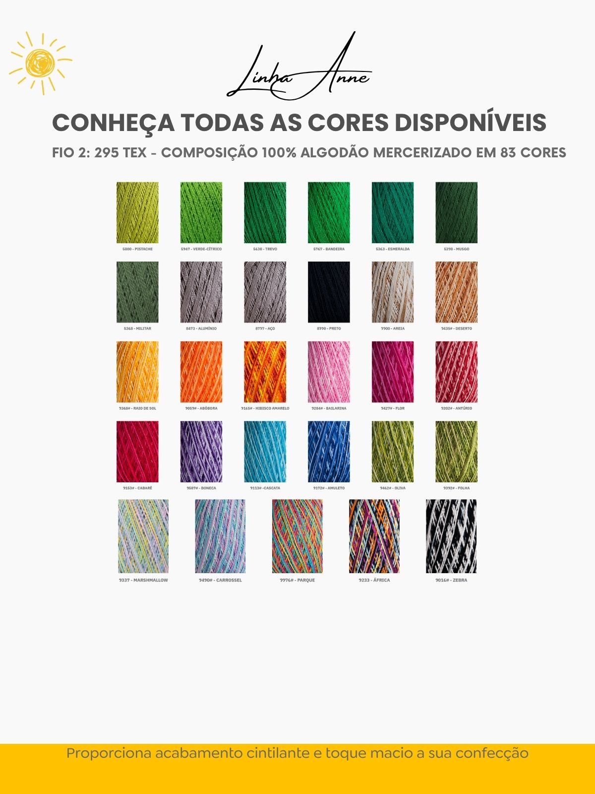 Blusa Clarice 7 Tabela com opções de cores sólidas do fio Anne da Círculo disponíveis para encomenda da Blusa Clarice de Crochê sob medida