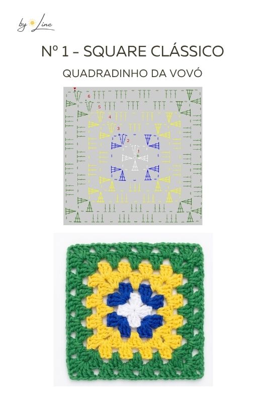Gráfico do quadradinho da vovó em crochê passo a passo
