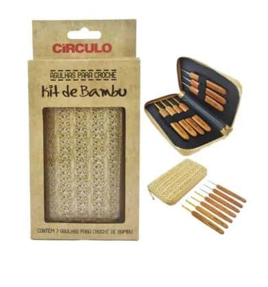 Kit Agulhas de Croche Bambu Circulo 7 Unidades com Estojo