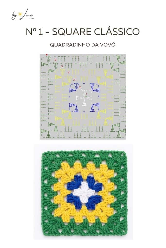 Gráfico do quadradinho da vovó em crochê passo a passo