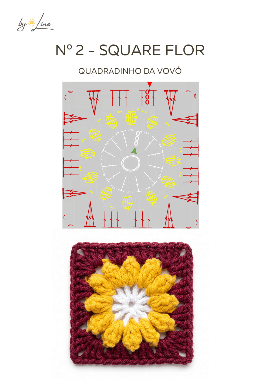 Quadradinho de flor - estilo square de crochê  - Square nº 2 da Crochê by Line
