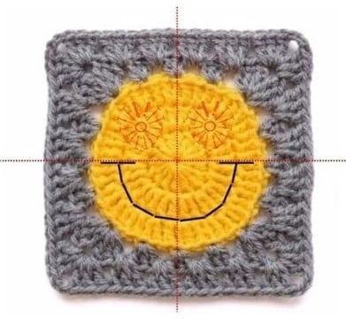 Grafico do Gabarito 2 Sorriso Apaixonado Square de Emoji em Croche bordado