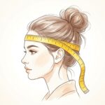 Ilustração de como medir a circunferência da cabeça para tabela de medidas para gorro de crochê com fita métrica.